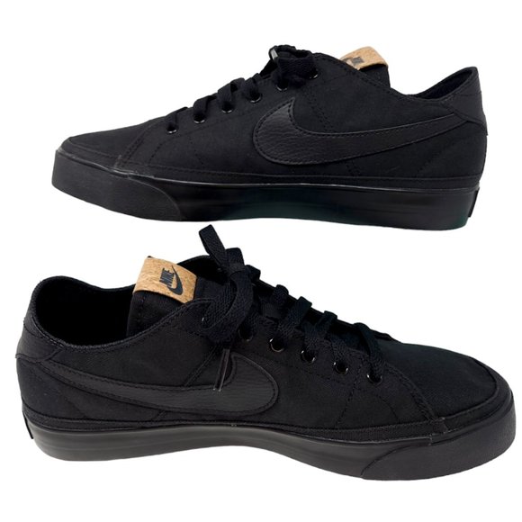 Nike Court Legacy Canvas Cork Black Low Top Sneakers New - Picture 2 of 13
